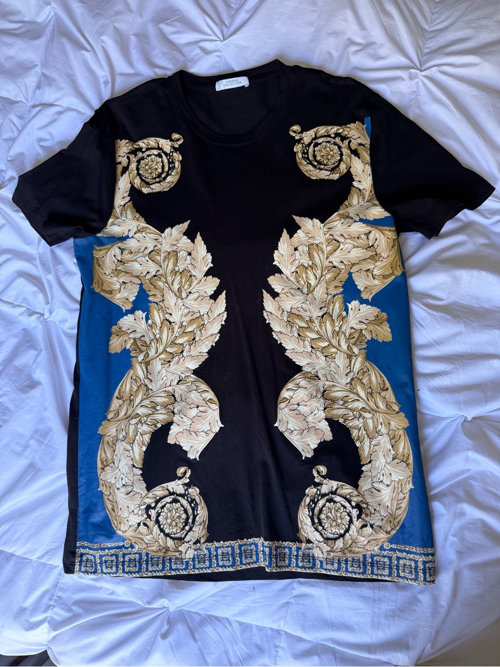 Versace Collection Black & Blue Authentic Baroque Print Crewneck Tee